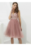 V-Neck Tulle With Beaded Short Homecoming Dresses Rjerdress