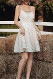 V-neck Spaghetti Straps Short Cute Lace Homecoming Dresses With Bowknot Prom Dress Rjerdress