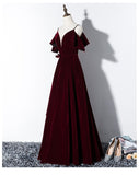 Velvet A Line Spaghetti Straps Prom Dresses With Flounced Floor Length Rjerdress