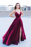 Velvet Spaghetti Strap Floor Length Prom Dresses With Slit Rjerdress