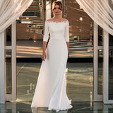 Vintage A Line Bohemian Lace Chiffon 3/4 Sleeve Scoop Wedding Gowns Bride Dresses uk RJS277 Rjerdress