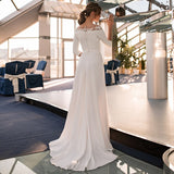 Vintage A Line Bohemian Lace Chiffon 3/4 Sleeve Scoop Wedding Gowns Bride Dresses uk RJS277 Rjerdress