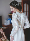 Vintage A Line Bohemian Lace Chiffon Long Sleeve V Neck Wedding Dresses Rjerdress