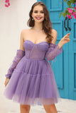 Vintage A Line Strapless Off the Shoulder Homecoming Dress With Lace Sleeves Rjerdress
