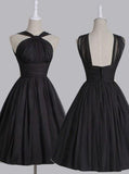 Vintage A-line Straps Knee-Length Chiffon Sash Backless Black Party Homecoming Dresses RJS448 Rjerdress
