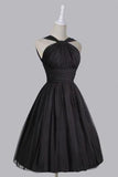 Vintage A-line Straps Knee-Length Chiffon Sash Backless Black Party Homecoming Dresses RJS448 Rjerdress