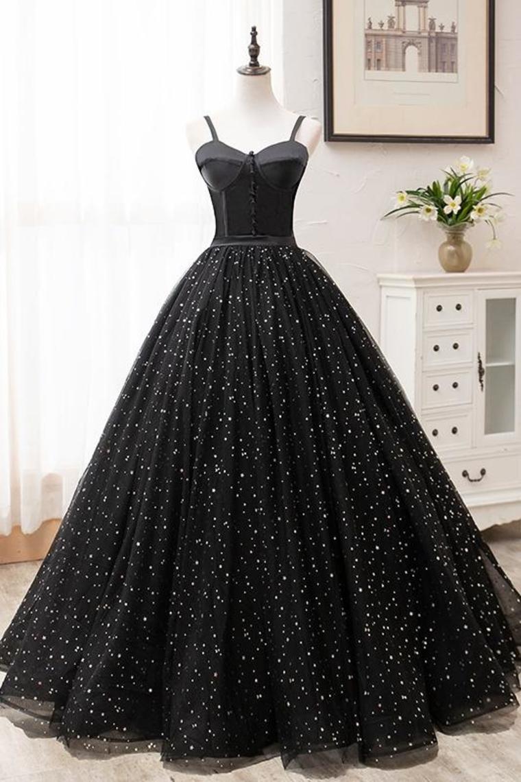₪578-Luxury Black Princess Evening Prom Dresses Lace Appliques Bone Corset  A Line Party Dress Tiered Tulle Long Celebrate Eve-Description