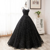 Vintage Ball Gown Black Princess Prom Dresses For Teens Cute Dresseses, Spaghetti Straps Quinceanera Dresses Rjerdress