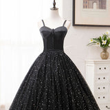 Vintage Ball Gown Black Princess Prom Dresses For Teens Cute Dresseses, Spaghetti Straps Quinceanera Dresses Rjerdress