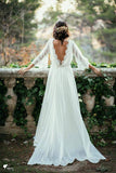Vintage Chiffon Elegant Scoop Long Sleeves Backless Cheap Wedding Dress Rjerdress