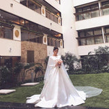 Vintage Ivory A-line Wedding Dresses Long Sleeves Satin Bridal Gowns Rjerdress