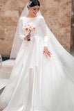 Vintage Ivory A-line Wedding Dresses Long Sleeves Satin Bridal Gowns