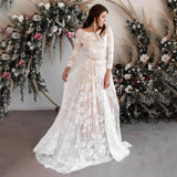Vintage Lace A Line 3/4 Sleeves Wedding Dresses Elegant Backless Boho Bride Dress Rjerdress