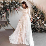Vintage Lace A Line 3/4 Sleeves Wedding Dresses Elegant Backless Boho Bride Dress Rjerdress