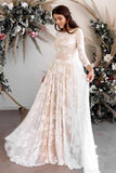 Vintage Lace A Line 3/4 Sleeves Wedding Dresses Elegant Backless Boho Bride Dress