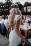 Vintage Lace Boho Mermaid Wedding Dresses Cap Sleeve Bohemian Bridal Gowns Rjerdress