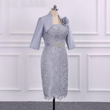 Vintage Lace Sheath 3/4 Sleeve Tea Length Mother Of The Bride Dress With Jacket Rjerdress