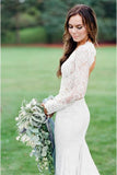 Vintage Long Sleeve Deep V Neck Mermaid Lace Wedding Dress Ivory Backless Bride Dress W1067 Rjerdress