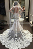 Vintage Long Sleeve Lace Open Back Mermaid Tulle White Wedding Dresses Rjerdress
