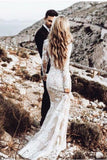 Vintage Long Sleeve Mermaid Lace Applique Wedding Dresses Beach Wedding Gowns Rjerdress