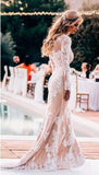 Vintage Long Sleeve Mermaid Lace Applique Wedding Dresses Beach Wedding Gowns Rjerdress