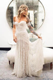 Vintage Mermaid Lace Sweetheart Neck Sheath Sweep Train Wedding Dress Rjerdress