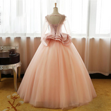 Vintage Pink Flower Long Sleeves Puffy Tulle Long Quinceanera Dress Prom Dresses UK RJS428 Rjerdress