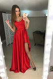 Vintage Red Simple Elegant Cheap Long Prom Dresses With Split