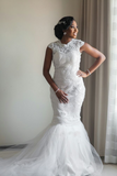 Wedding Dress Scoop Mermaid/Trumpet Full Beaded Tulle Skirt Sweep Train Rjerdress