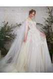 Wedding Dress With 3/4 Sleeves And Appliques Illusion Neckline Rjerdress
