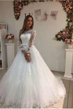 Wedding Dresses A-Line Bateau Court Train Long Sleeves Tulle With Applique