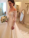 Wedding Dresses A Line Long Sleeves Tulle With Applique And Sash Rjerdress
