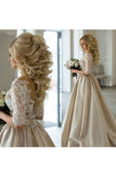Wedding Dresses A Line Scoop Mid-Length Sleeves Satin With Applique Rjerdress