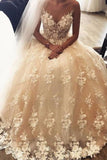 Wedding Dresses A Line Scoop Tulle With Applique And Handmade Flowers Rjerdress