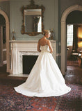 Wedding Dresses A-Line Spaghetti Straps With Lace And Pleated Bodice Satin Rjerdress
