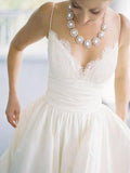 Wedding Dresses A-Line Spaghetti Straps With Lace And Pleated Bodice Satin Rjerdress