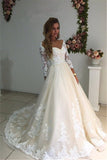 Wedding Dresses A Line V Neck 3/4 Length Sleeves Tulle With Applique Rjerdress