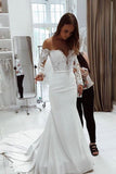 Wedding Dresses Mermaid Scoop Long Sleeves With Applique Satin Rjerdress