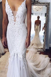 Wedding Dresses Mermaid Spaghetti Straps Tulle With Applique Open Back Rjerdress