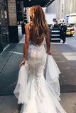 Wedding Dresses Mermaid Spaghetti Straps Tulle With Applique Open Back Rjerdress