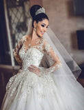 Wedding Dresses Scoop Long Sleeves A Line Tulle With Applique And Beads Rjerdress