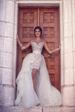 Wedding Dresses Scoop Long Sleeves Tulle & Organza With Applique Sweep Train Detachable Rjerdress