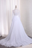 Wedding Dresses Scoop Long Sleeves Tulle & Organza With Applique Sweep Train Detachable Rjerdress