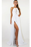 White Backless Long Prom Dress Split Spaghetti Strap Party Maxi Dress Rjerdress
