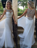 White Backless Sheer Silver Beaded Bodice with Sparkle Long Chiffon Sequin Prom Dresses RJS110 Rjerdress