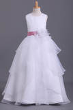 White Flower Girl Dresses Ball Gown Scoop Floor Length Organza Rjerdress