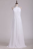 White Halter Bridesmaid Dresses With Beading Floor Length Chiffon Rjerdress