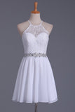 White Halter Hoco Dresses A Line Chiffon & Lace Short/Mini