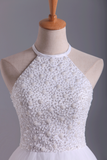 White Halter Hoco Dresses A-Line Tulle Short/Mini Beaded Bodice Rjerdress