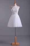 White Halter Hoco Dresses A-Line Tulle Short/Mini Beaded Bodice